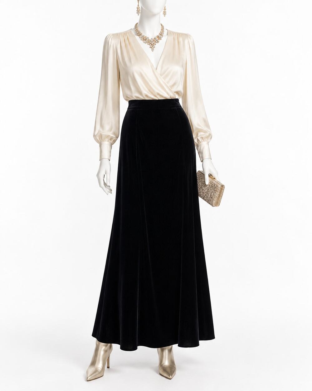 Black Velvet Maxi Skirt Evening Formal Holiday Minimalist Kathie Lee Womens 22W